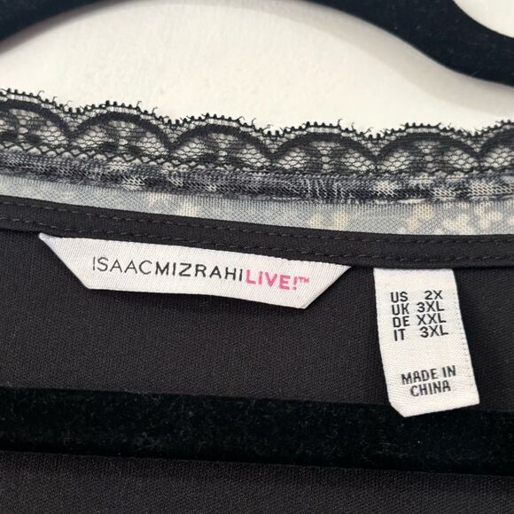 Isaac Mizrahi Floral Black Lace‎ Trim Button Down Sheer Top Size 2X - Picture 3 of 6